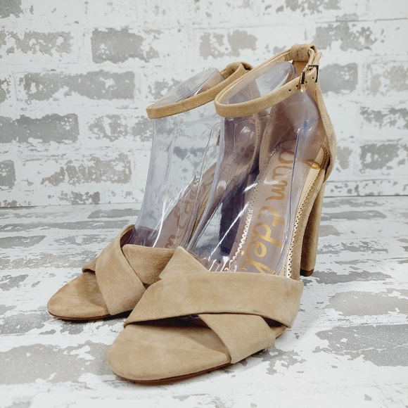 New Sam Edelman Yancy Nude Leather Ankle Strap Sandal X70 - Picture 2 of 12